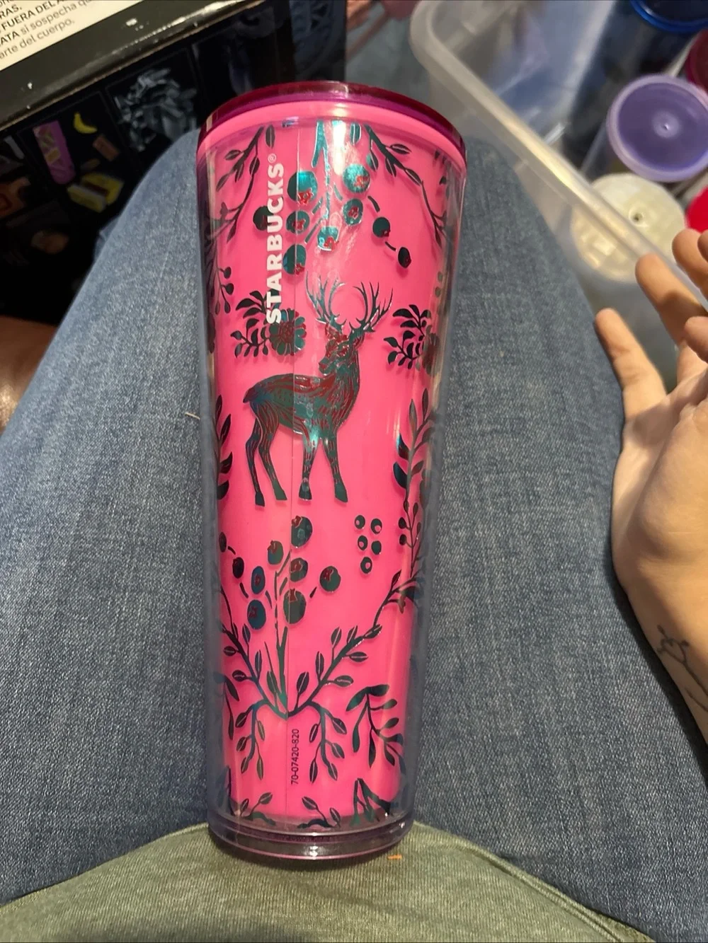 Starbucks Pink Tumbler with Deer and Botanical Print